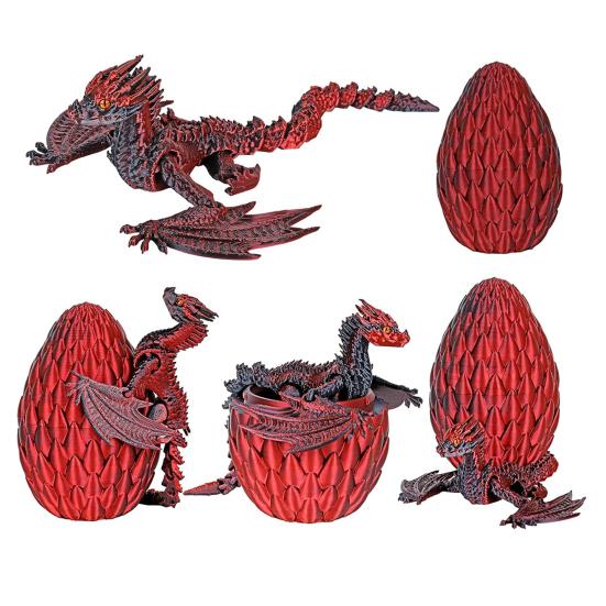 3D Printed Dragon Egg Figurine Movable Joints Flying Dragon Figure Fidget Toy Dragon Egg with Articulated Dragon Inside Decoration Ornament