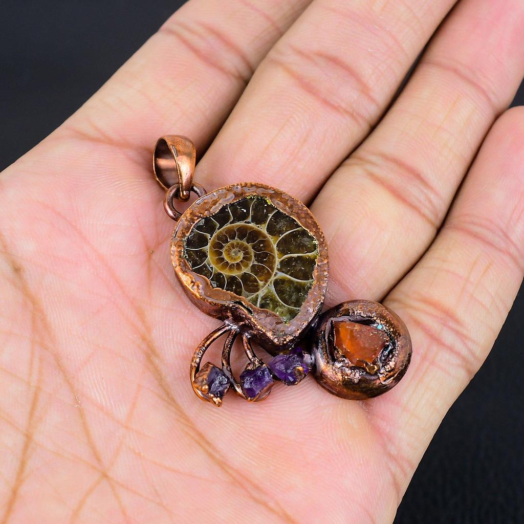 Ammonite Jewelry, Copper Electroformed Pendant Handmade Gemstone Jewelry, Gifts For Wife Brand New Pendant