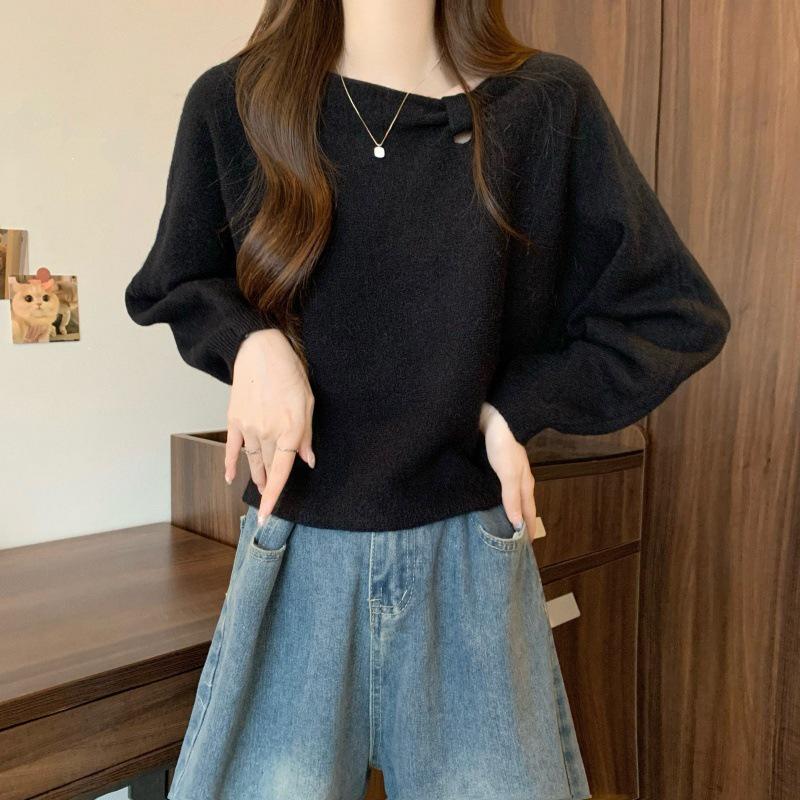 French Chic Solid Knitwear: Versatile Long Sleeve Pullover for Autumn/Winter