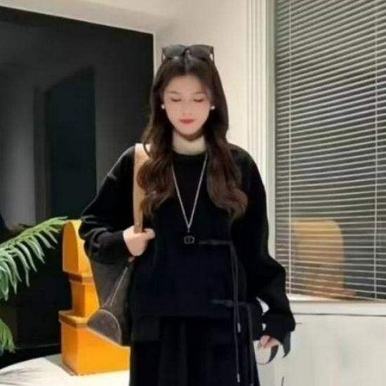 

Женский флисовый свитшот в китайском стиле и миди-юбка - повседневный осенне-зимний костюм-двойка 3XL (145-155 jin)