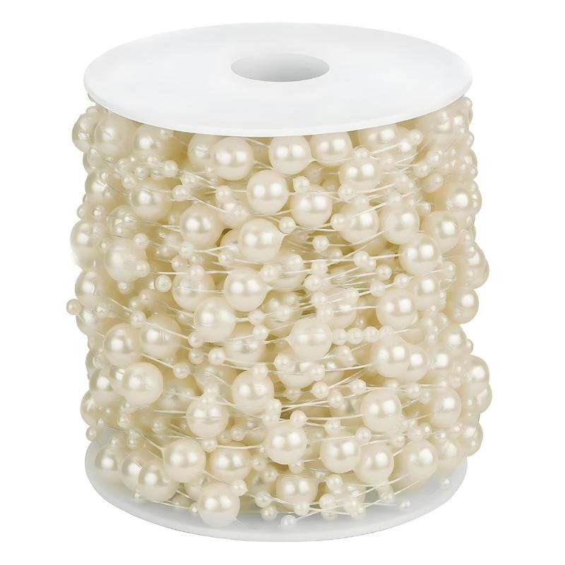 Plastic Resin Pearls String 60M Long Artificial Pearls Bead Strand For Handmade Craft Jewelry Making Wedding Bouquets