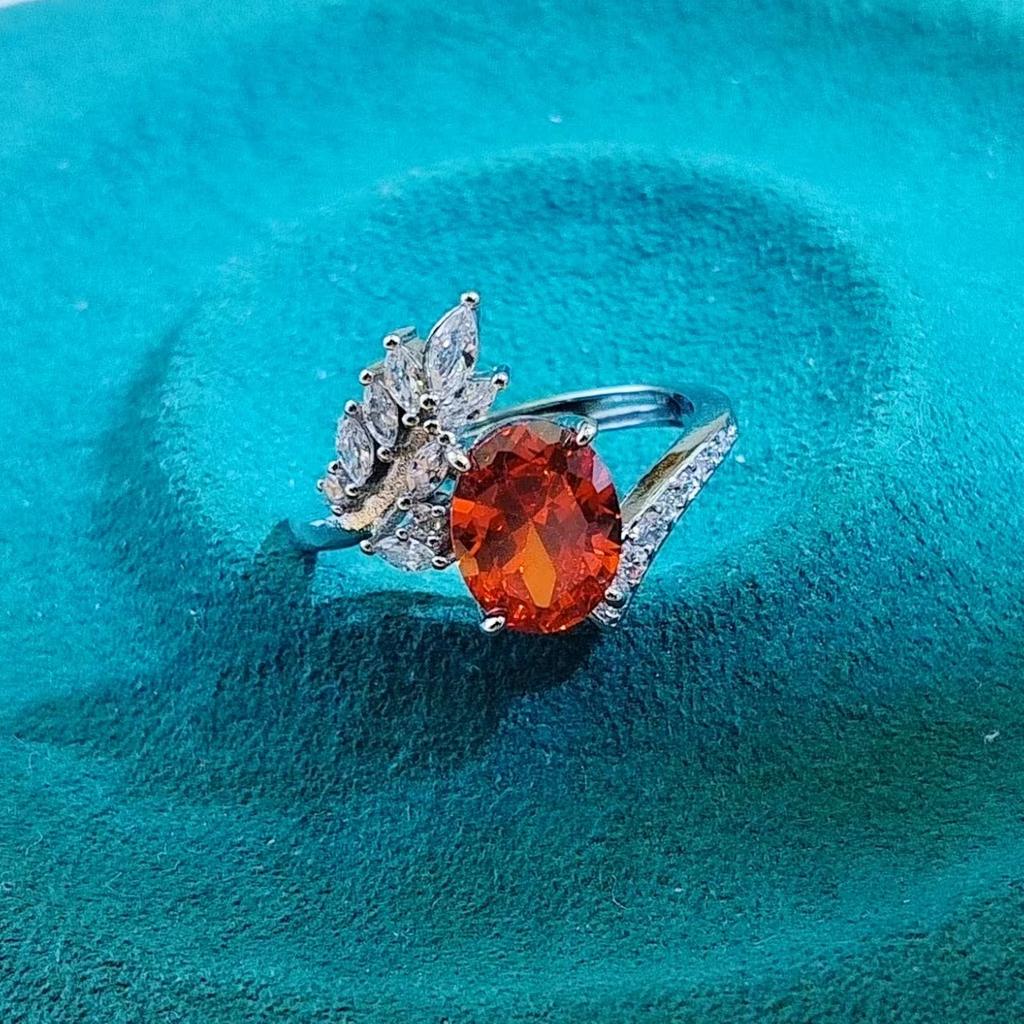 Fashion Personality Rice Simulation Emerald Ring Women'S Niche Personality Light Luxury Zircon Treasure Ring Jewelry