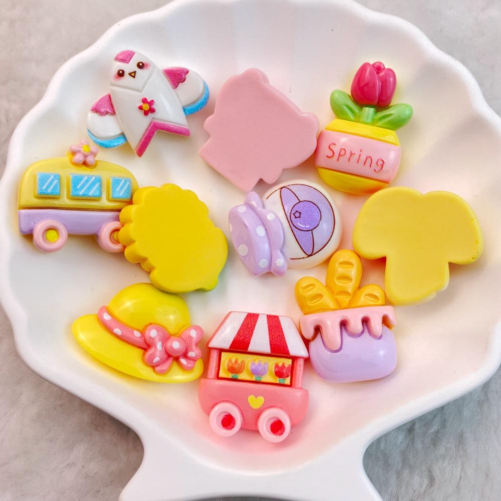 10 Pcs New Cute Kite Hat Mushroom Dining Car Series Flat Back Resin Scrapbooking DIY Jewelry Hairpin Craft Decoration Accessorie