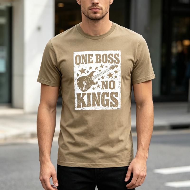 One Boss No Kings Guitar Graphic T Shirt Vintage Rock Music Print Unisex Soft Cotton Crew Neck Short Sleeve Trendy Casual