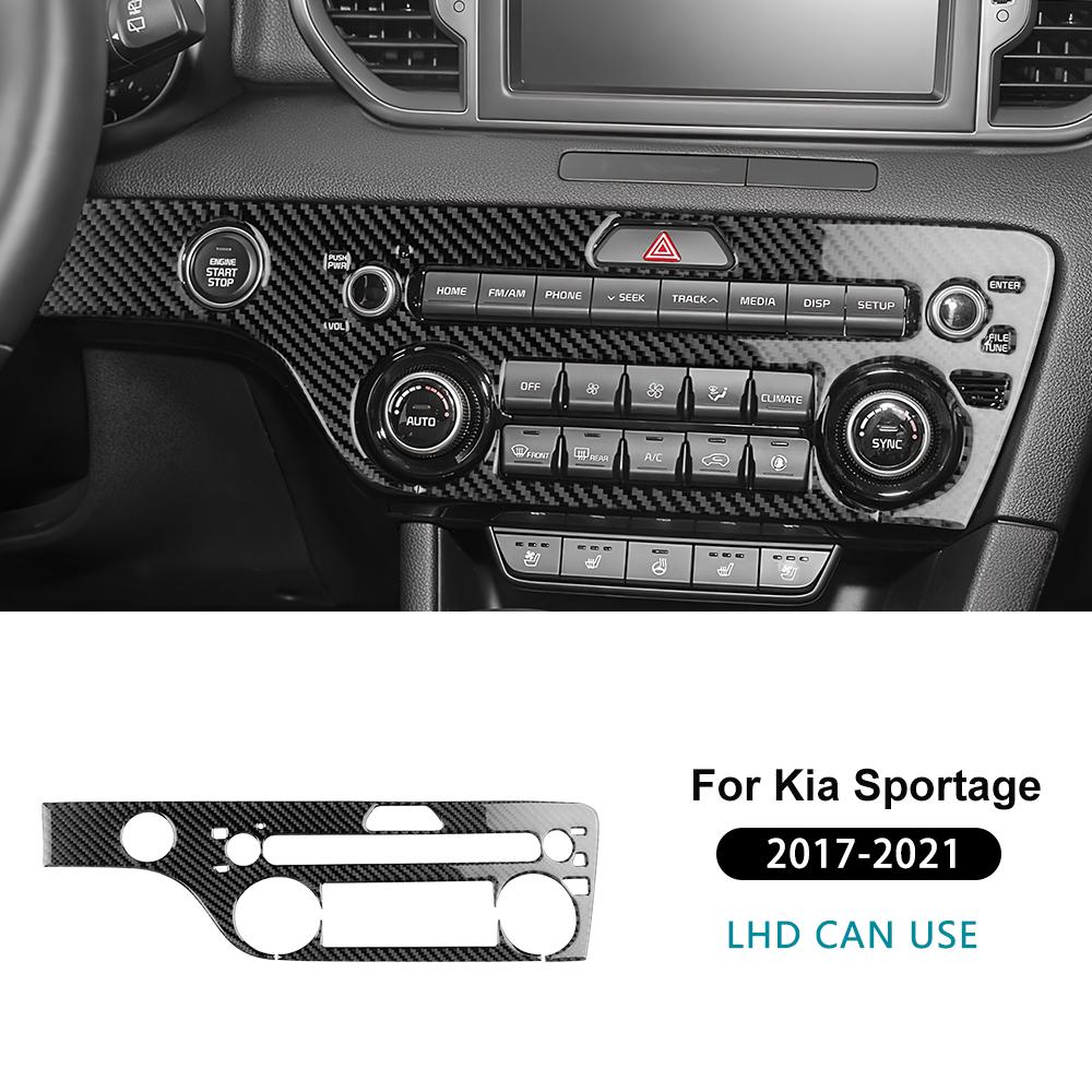 Real Soft Carbon Fiber Sticker For Kia Sportage 2017 2018 2019 2020 2021 LHD Car Central Control Button Panel Interior Trim. For LHD Black Carbon