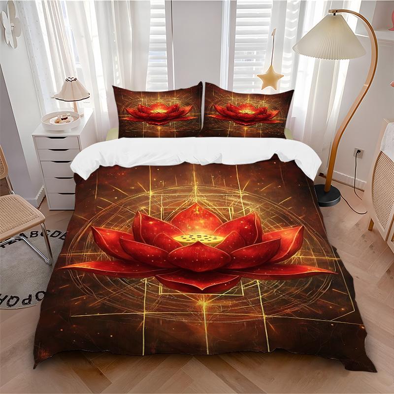 

3pc Lotus Mandala Cover Set - 1 Quilt Cover + 2 Pillowcases, All Seasons Bedroom Setting, Perfect for Home028 135x200cm