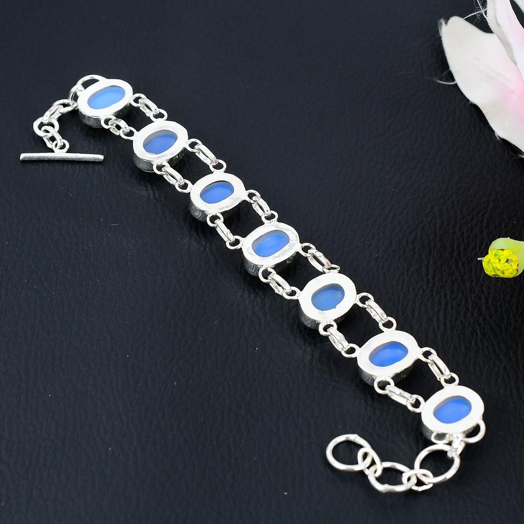 Milky Opal Gemstone Handmade 925 Sterling Silver Jewelry Bracelet 7-8" KG-302