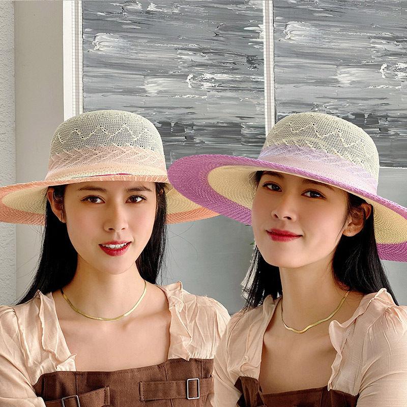 Straw Hat Women's Summer Foldable Beach Hat Face Covering Sun Hat Bow Fisherman Hat Sun Hat Basin Hat