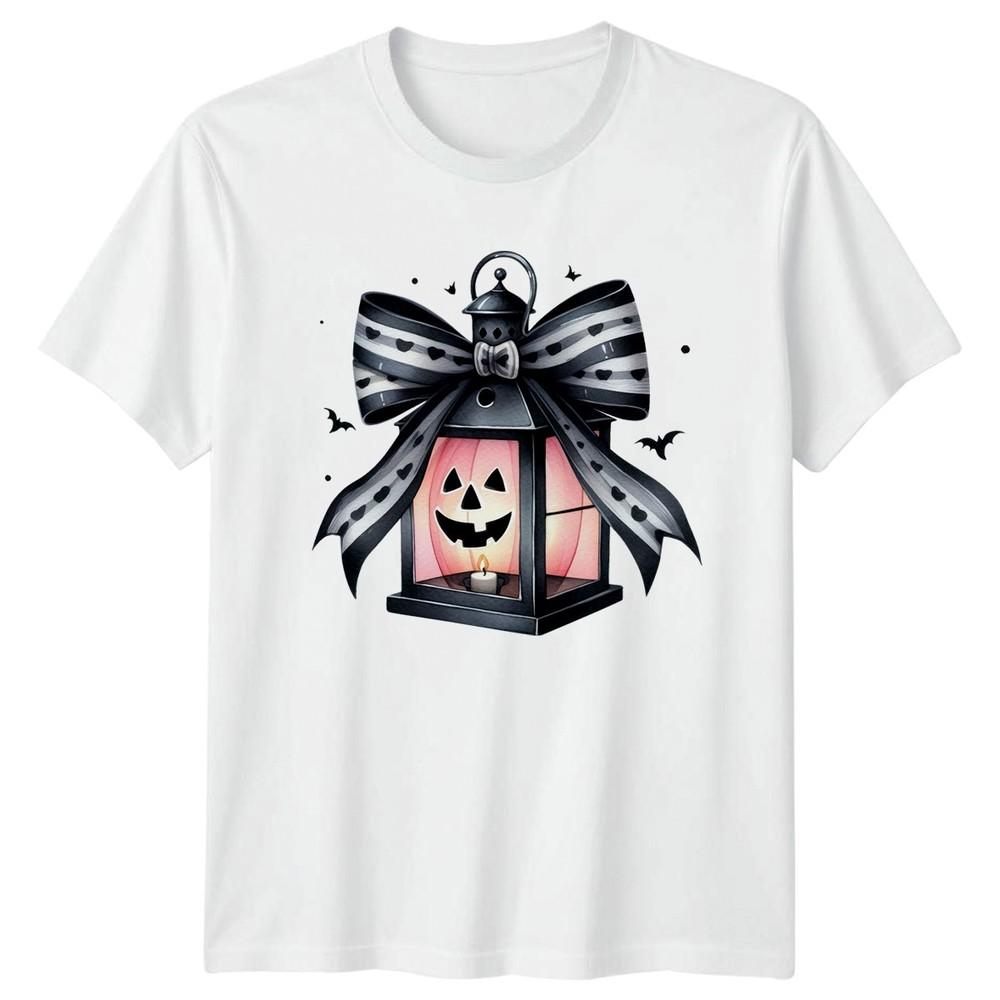 Pink Pumpkin Lantern Bow Unisexs TShirt Coquette Halloween Gift For Her S