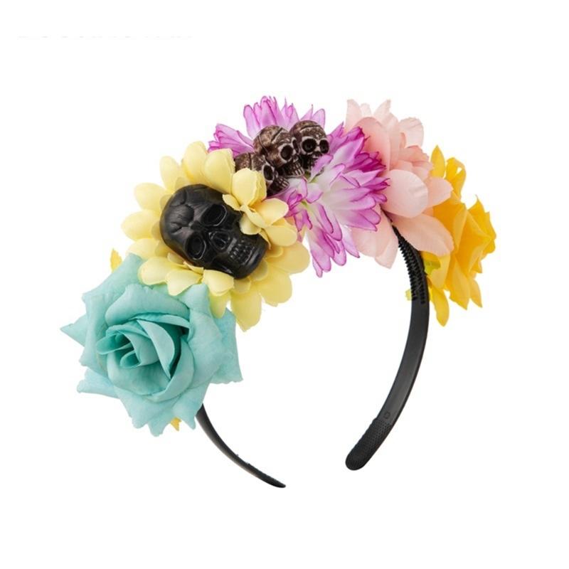 Simulated Flower&Skull Thin Side Headband Halloween Hair Hoop Fashion Women Wedding Party Photography Hairstyle Headwear