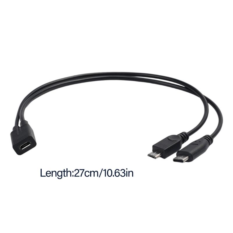 Double  Output Charging Cable Tiny  USB Female Input & Type C Male Plus Tiny  USB Male Outputs 27cm for Phones & Tablets