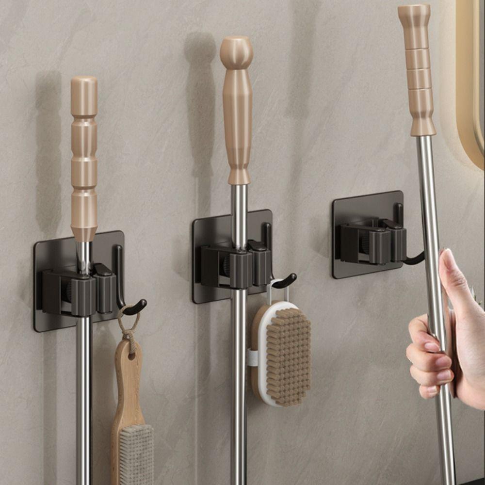 2Pcs Rust-Proof Wall Mounted Broom Stand Space Saving Mop Clip Rack Mop Storage Clamp  Kitchen