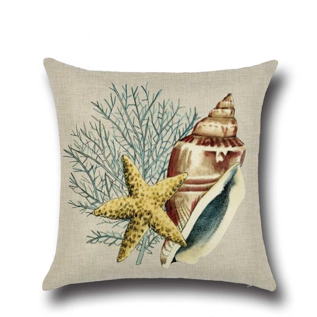 Mediterranean Style Blue Marine Sailor Conch Octopus Pillowcase Linen Sofa Cushion Cover
