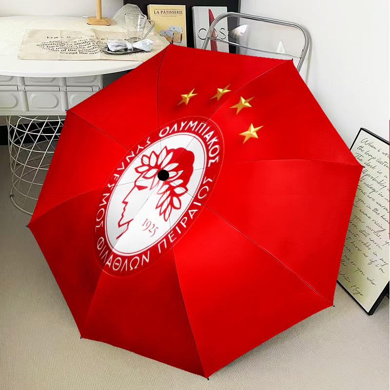 Olympiacos Fc Team Crest Automatic Folding Umbrella - 8-Rib Travel Umbrella with Auto Open/Close & Portable Gifts for holidays or birthdays