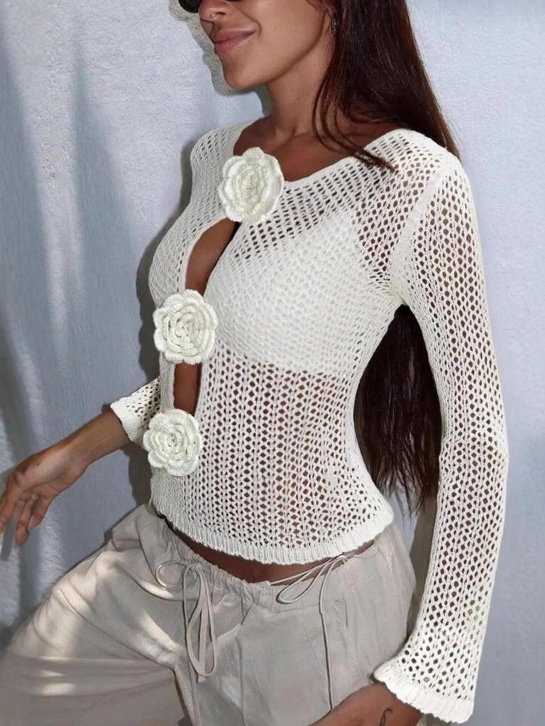 2025 Women's Knit Textured Flower Bikini Cover-up