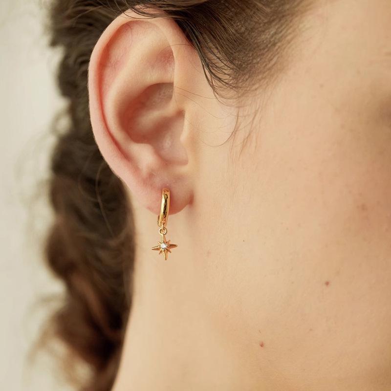 Women's AB Asymmetrical Star Earrings, S925 Silver, Geometric Design, Simple and Versatile