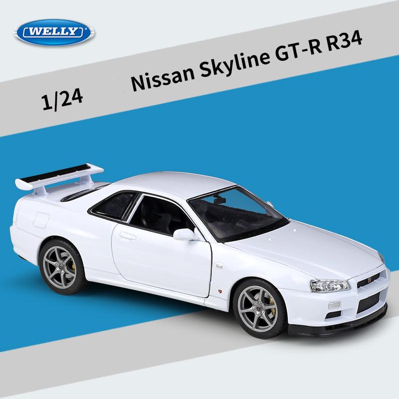 WELLY 1/24 Nissan Skyline GT-R R34 Alloy Scale Model Car Model Diecast Metal Static Collection Children Toy Car Vehicles Gifts