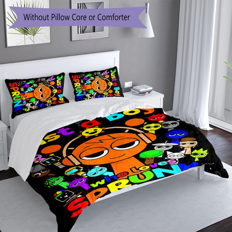 3pcs Sprunki Game pattern bedding set duvet cover set includes duvet cover &pillowcases, perfect all season bedroom decoration & gift