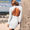 Women's Fashion Summer Spring Solid Color Print Long Sleeve V-Neck Casual Dresses