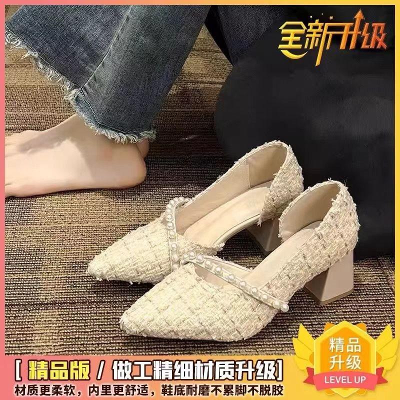 

Женские туфли-лодочки на толстом каблуке с острым носком, весенние, элегантные, с умеренно высоким каблуком, новые, универсальные, нежные 40