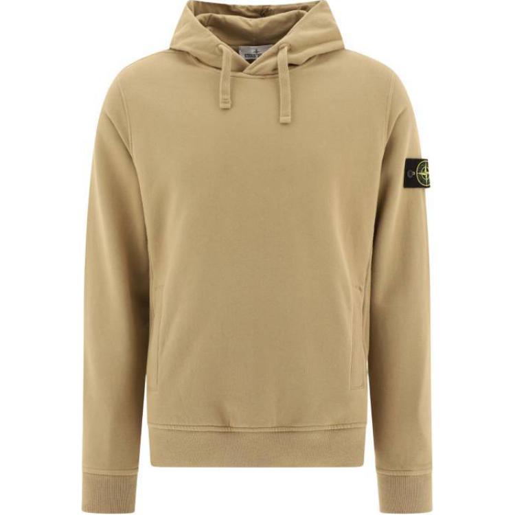 Stone Island FW24 Effen Kleur Met Trekkoord Capuchon Logo Print Pullover Lange Mouwen Trui Heren trui Lichtbruin 811560820-V0094 S
