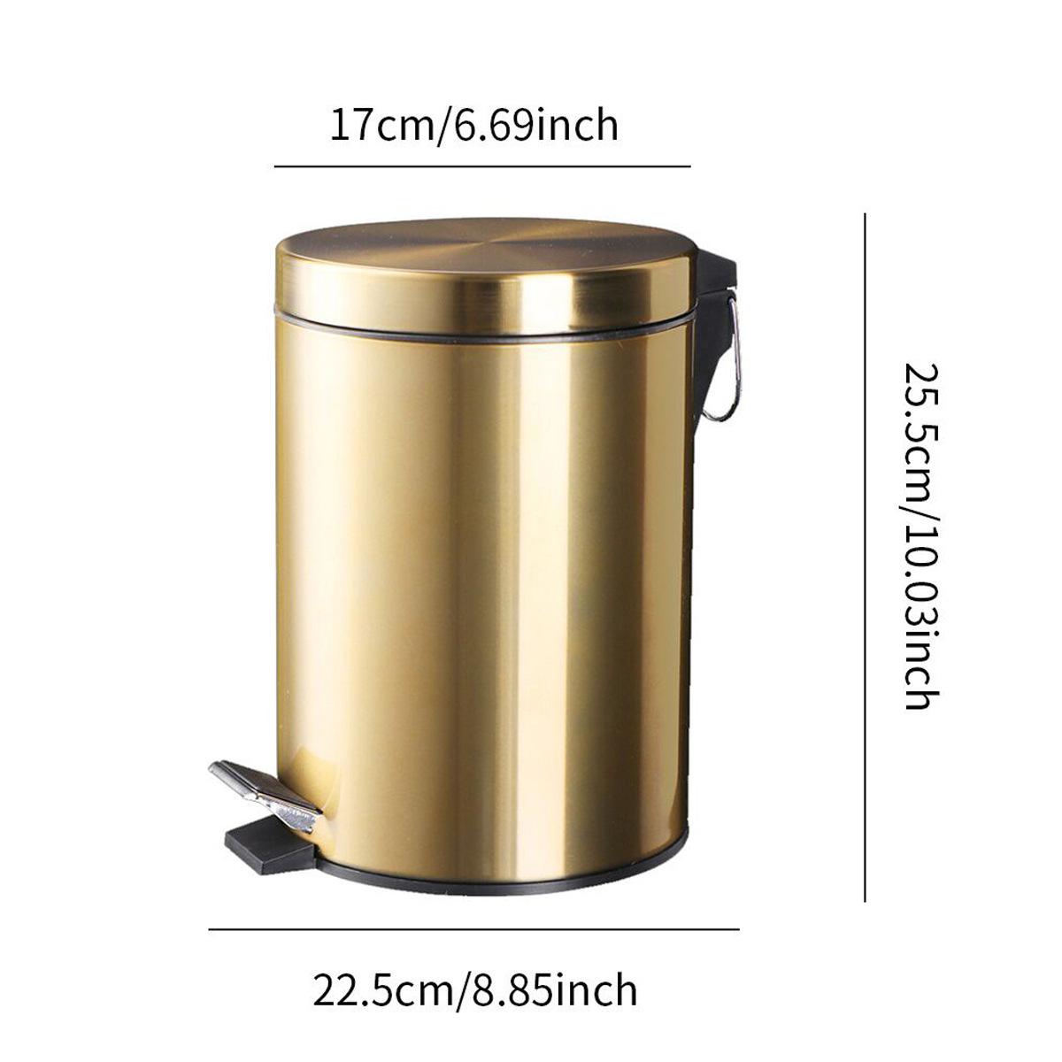3/8L Champagne Gold Round Step Trash Can - Soft Close Pedal Bin with Lid for Kitchen & Bathroom 3L