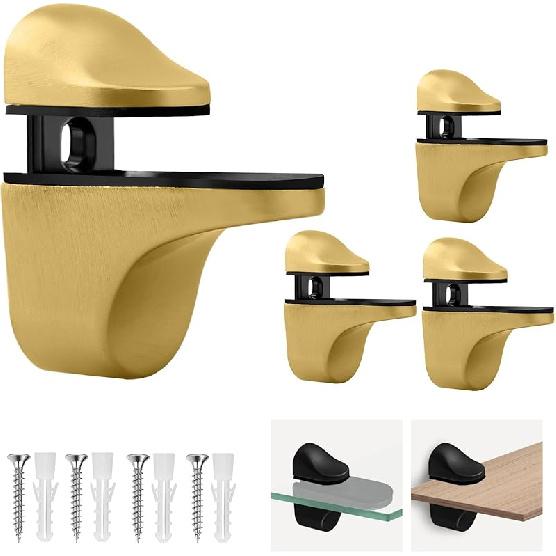 4Pcs Glass Shelf Brackets, Glass Clamp Wall-Mounted, Glass Shelf Holder, Floating Wood and Glass Bracket, Adjustable Glass Shelf Bracket For