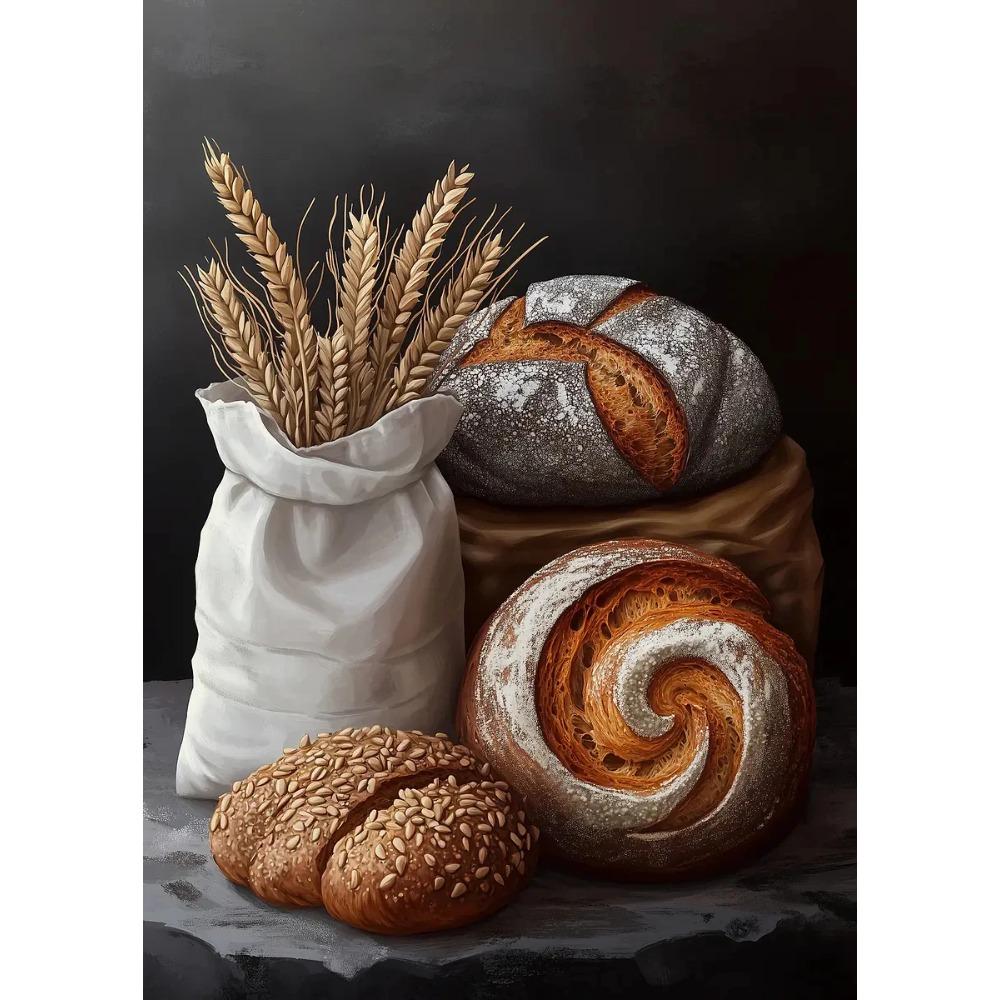 Delicious Assortment of Fresh Bread Posters Freshly Baked Wheat Prints Canvas Painting Wall Art Pictures Home Living Room Decor