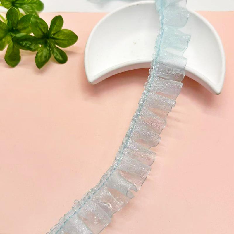 2cm White Powder Blue & Black Wrinkled Fungus Lace Gauze for DIY Bag, Toy, and Clothing Decoration