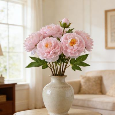 Real Touch Artificial Peony Flower Faux Silk Peony with Long Stem for Valentine's Day Floral Arrangement Wedding Party Home Kitchen Vase Decor