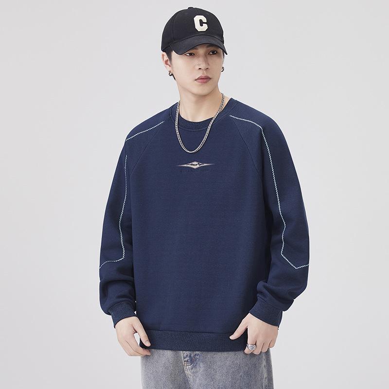 Men's 2025 Autumn/Winter Fleece-Lined Round Neck Sweatshirt - Casual, Loose, High-End Texture, Thick Long Sleeve Top