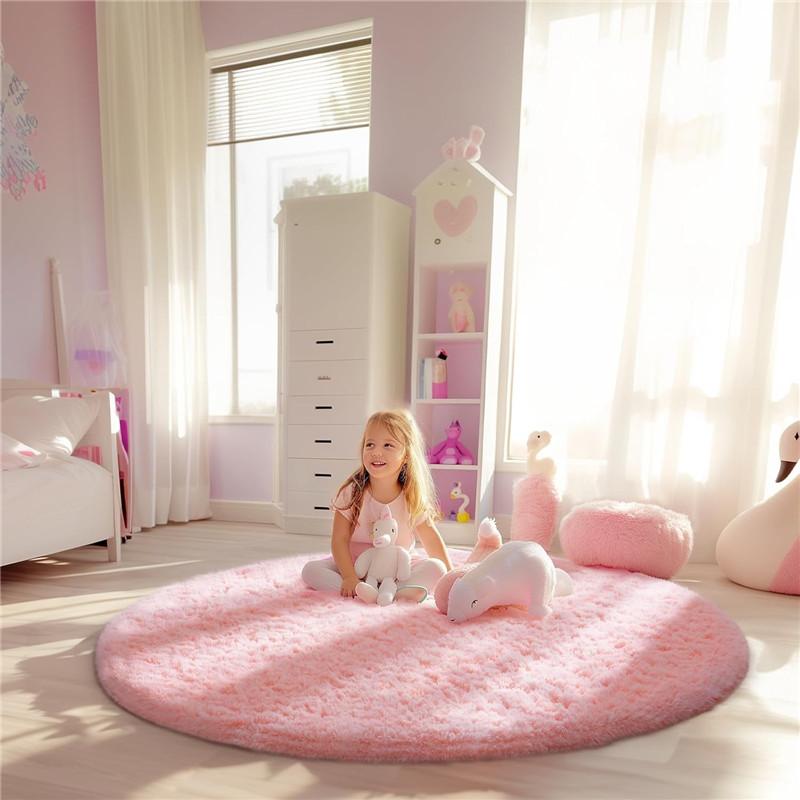 2x2m Round Rug for Bedroom, Super Fluffy Circle Rugs for Baby Nursery Furry Carpet for Children Kids Room, Cute Soft Shaggy Rug for Girls Home Decor