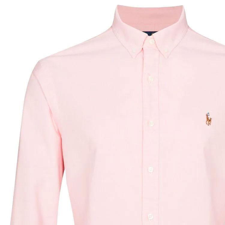 Polo Ralph Lauren Einfarbiges Poloshirt mit Kragen Slim Fit Langarmhemd Herrenhemden Rosa 710549084-008