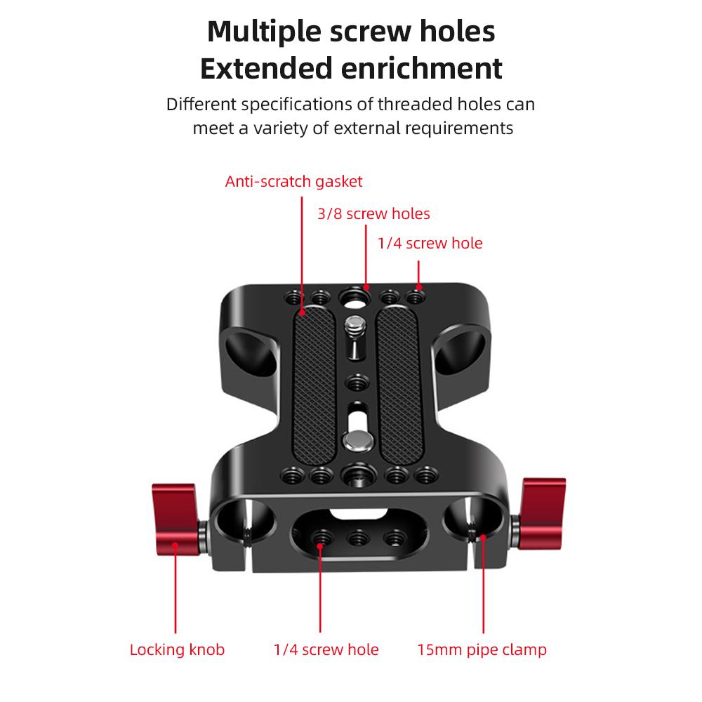 Multipurpose Camera Base Plate with 15mm Rod Rail Clamp Tripod Mounting Baseplate Aluminum Alloy