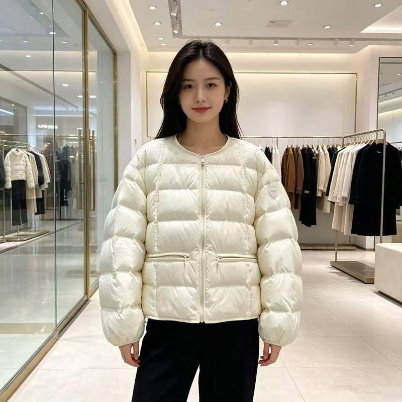 Womens Short Puffer Jacket 2026 Winter Loose Fit Round Neck Duck Down Coat Petite Plus Size
