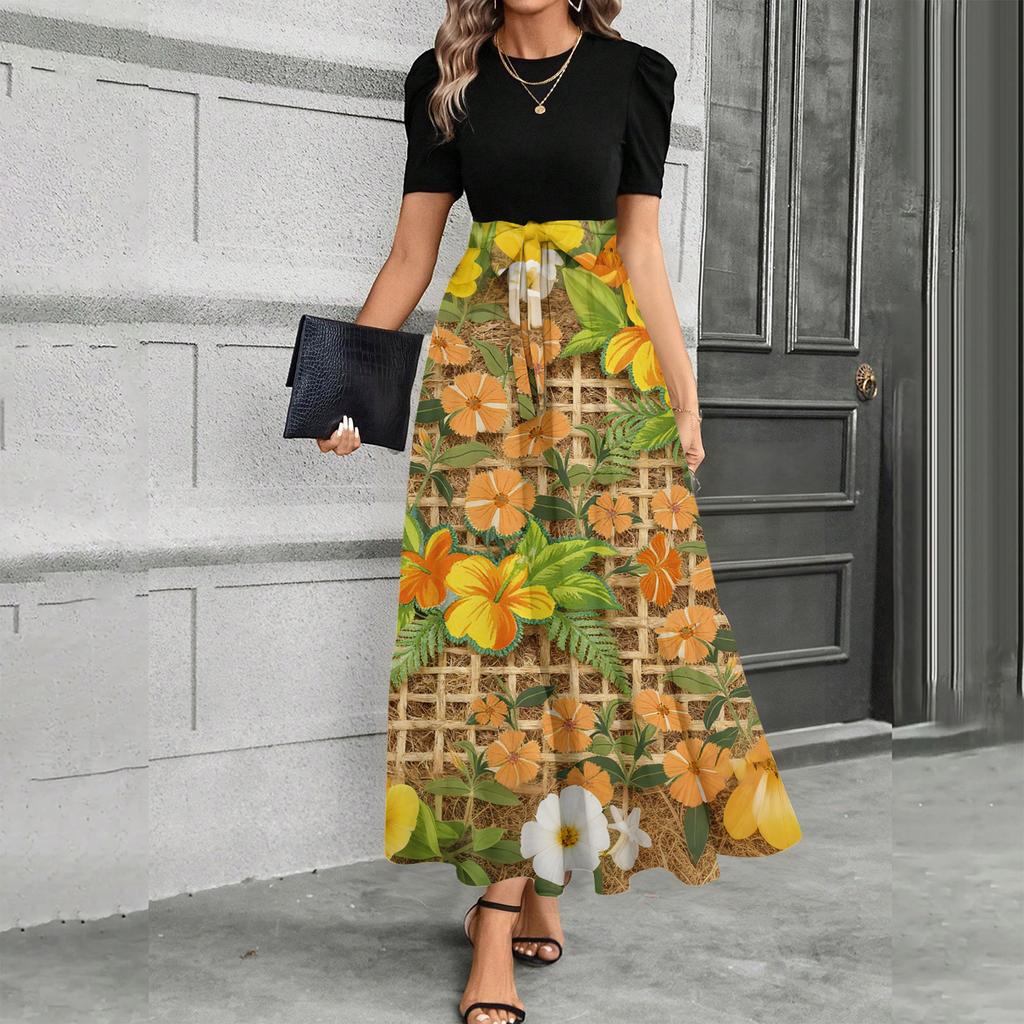 Short Sleeve Women's Dress Casual Flowy A-Line Midi Tshirt Dresses With Pockets Crewneck Vocation Boho Beach Sundress