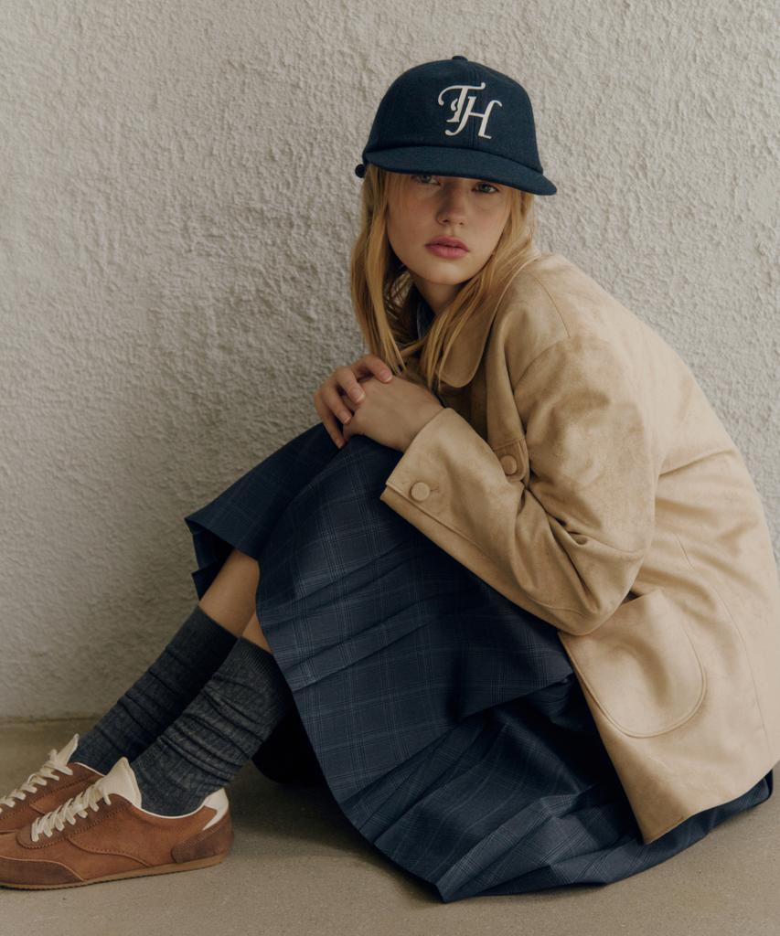 Teulaepighamoni Wool Blend Th Applique Logo Deep-Fit 6-Panel Cap_Navy