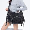 Gewaschene Denim Damen Umhängetasche Verstellbarer Riemen Tragetaschen Stickerei große Damenhandtasche Nieten Damen Umhängetasche Große Kapazität