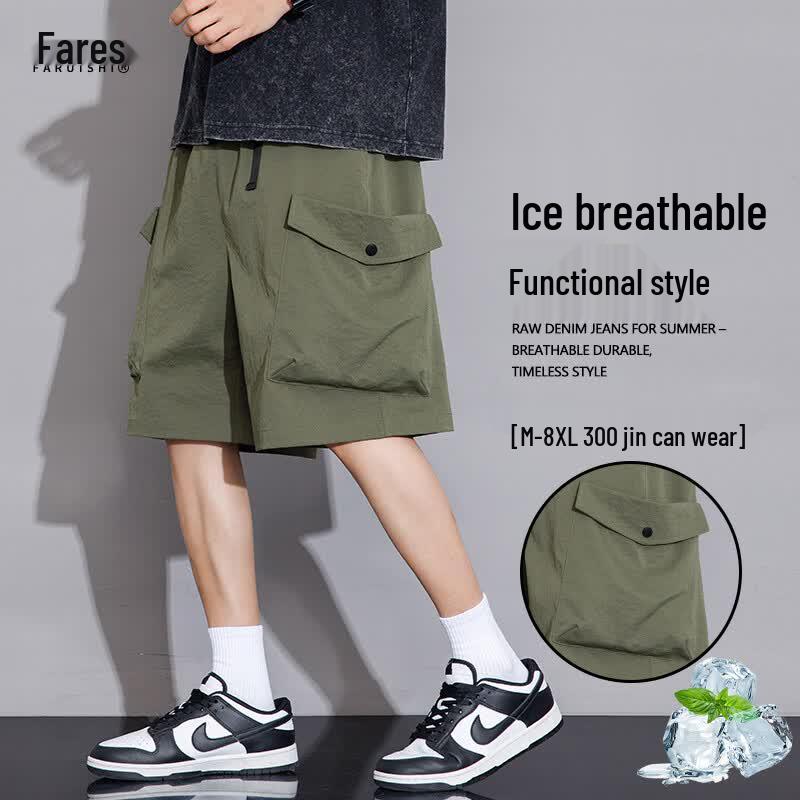 FARUISHI Men s Plus Size Techwear Cargo Shorts M