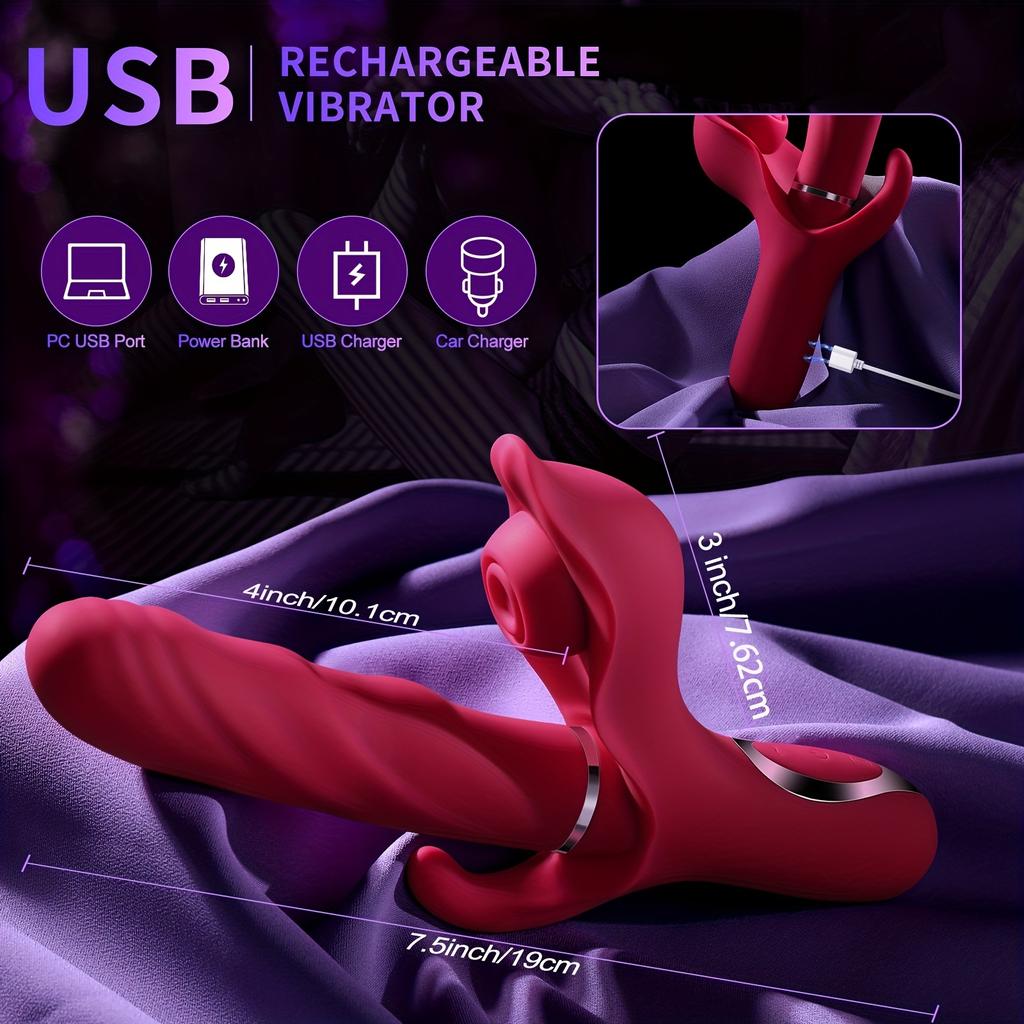 1 Insert Dildo Vibrator, 30 Pattern G-Spot Rabbit Vibrator, Female Clitoral Stimulator, 3-in-1 Insertion and Tapping Vibrating Sex Toys