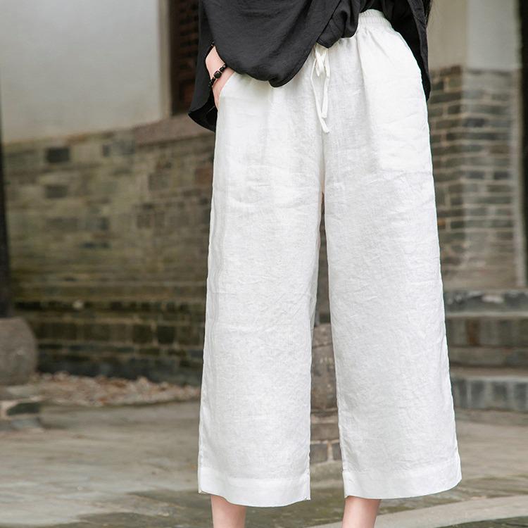 

Women s Summer Cotton Linen Wide-Leg Pants - Versatile, Slimming, Nine-Point Large жовтий
