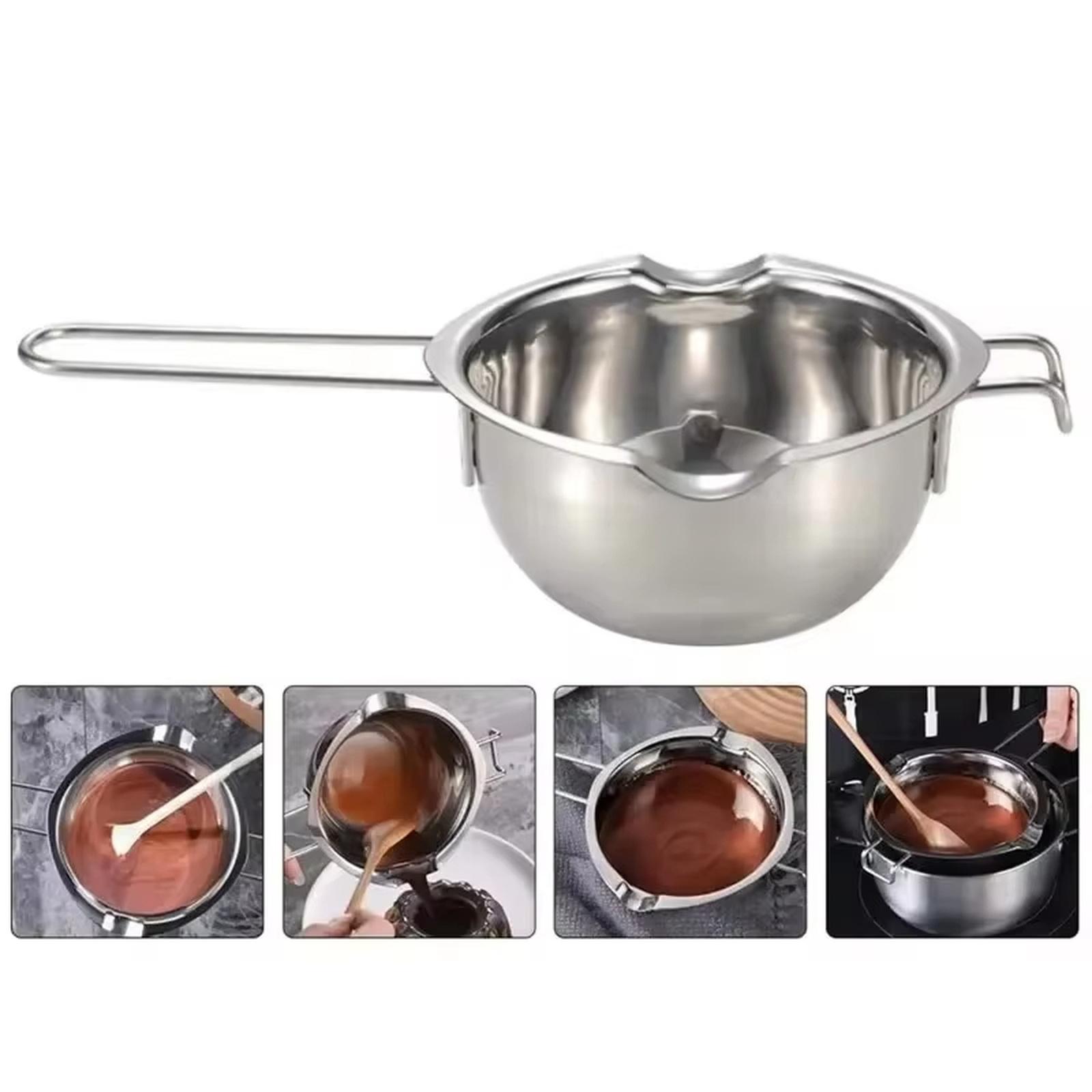 Stainless Steel Chocolate Melting Pot Butter Melting Bowl with Silicone Handle Baking Tool one size серебряный