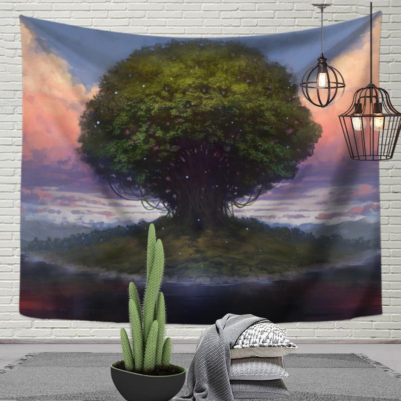 

Древо жизни, лесной гобелен, загадочное сине-зеленое дерево, подвесная занавеска для спальни, хиппи, украшение для дома, спальни, гостиной 100X75CM