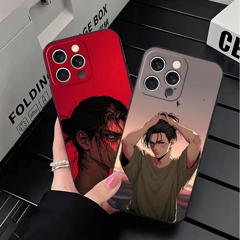 A-Attack On T-Titan Eren Yeager Soft Phone Case for iPhone 16 16E 17 Air 15 Pro Max 14 Plus 13 Mini 11 12 7 Black Cover Back She