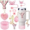 9PCS Accessory Set for Stanley Cup 30oz 40oz Butterfly Straw Cover Cap Silicone Boot Charm Initials Sticker Spill Proof Stopper Cup Holders 5