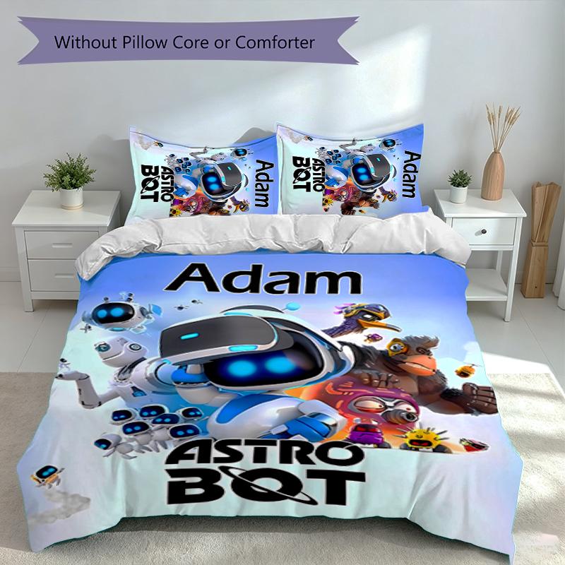 3pcs Custom Name Astro Bot Set,Includes 1 Duvet Cover and 2 Pillowcases,All-season Bedroom Decor