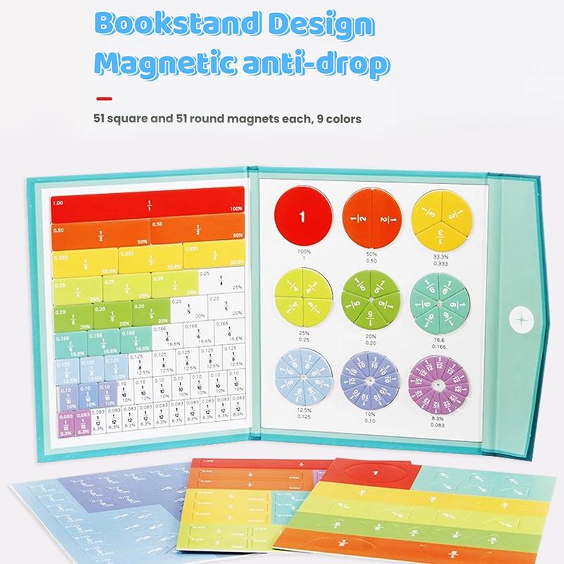 Магнитная демонстрационная книга дробей, Магнитная книга дробей для детей, Набор магнитных плиток дробей и кругов дробей