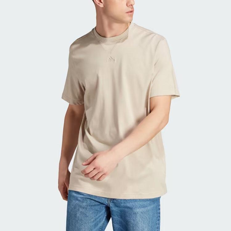Adidas All Season Tee With Solid Color Logo Round Neck Short Sleeve Men Tops Magic-Beige IL9019