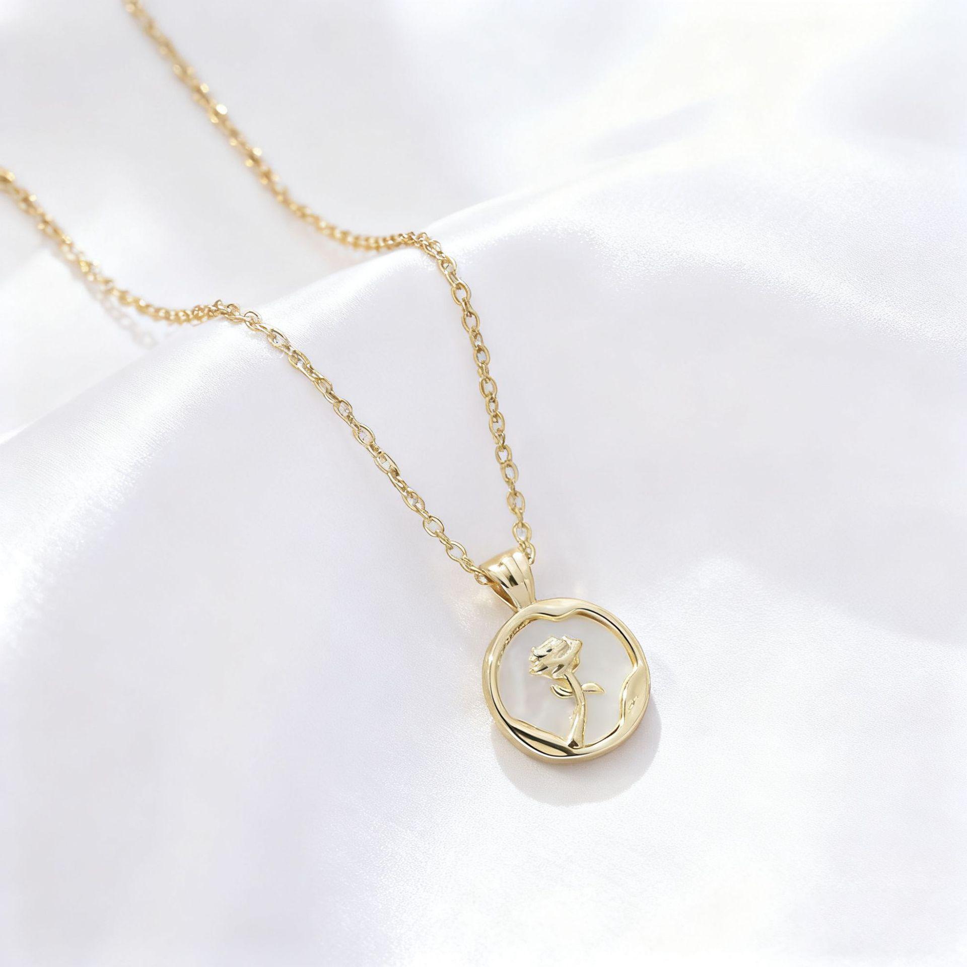 Luxury French Rose Pendant Necklace - Elegant Glazed Clavicle Chain for Women