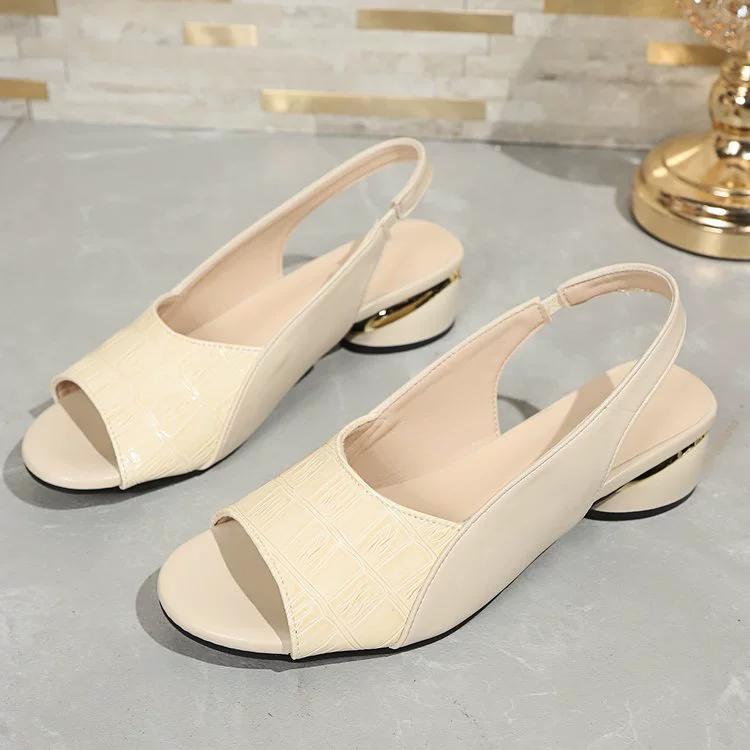 

Women Mid Heels Sandals Fashion Dress Chunky Open Toe Shoes New Casual Designer Pumps Classic Femme Zapatos 43 бежевий